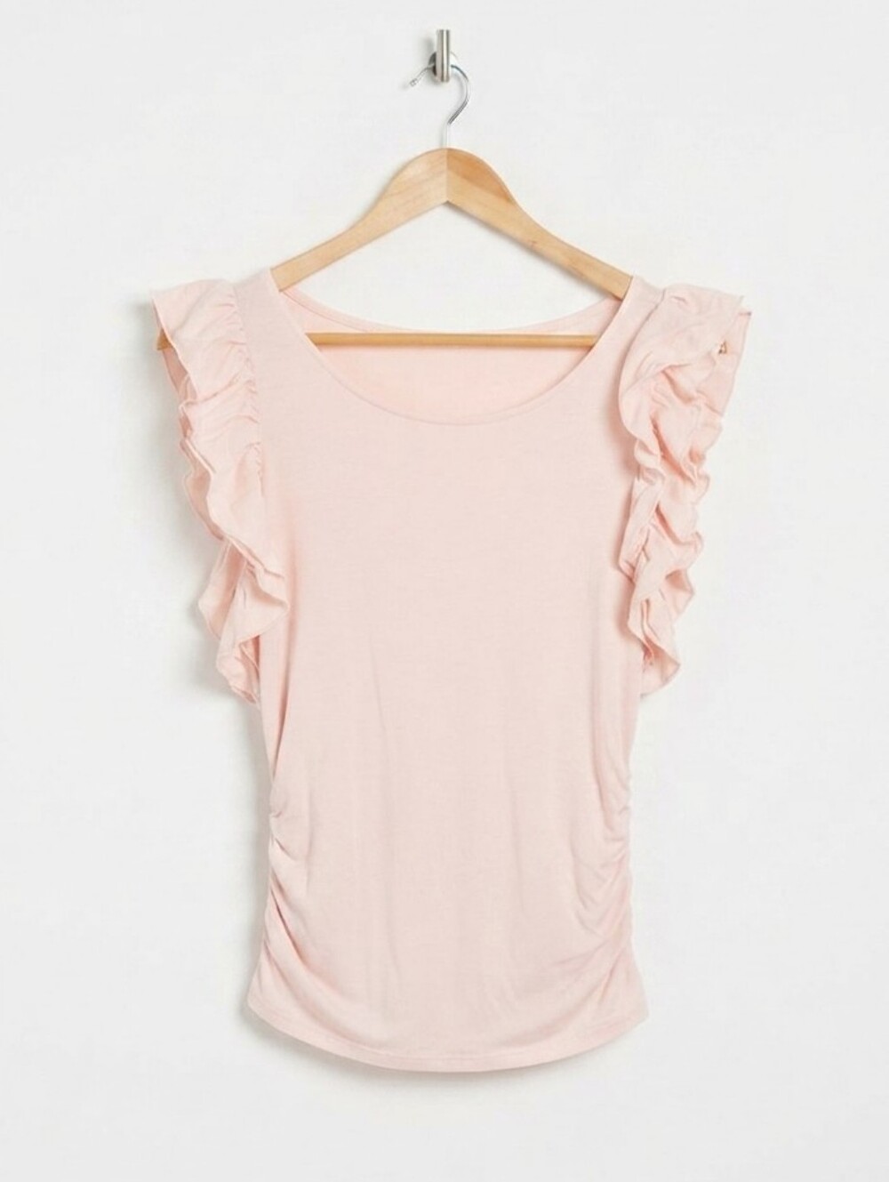 Pink Tartan Viscose/Silk Pink Ruffle Short Sleeves sz M Top